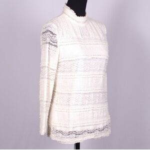 Nanette Lepore Blouse Cannoli Cream Lace Rich Romantics Back Zip High Neck Lined